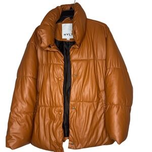Anthropologie NVLT Women's Vegan Leather Puffer Jacket Sz M Brown Outdoor‎